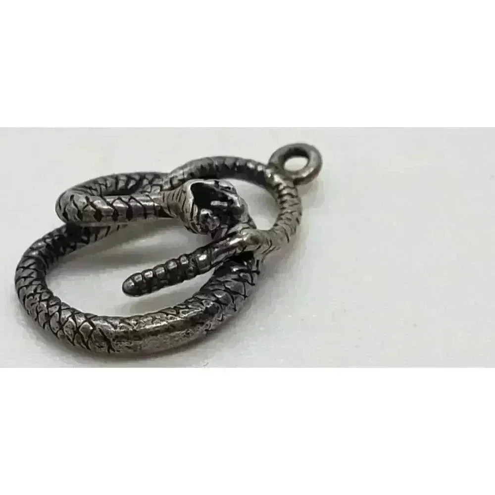 Solid 925 Sterling Silver Coiled Snake Serpent Pendant Mouth Open Charm